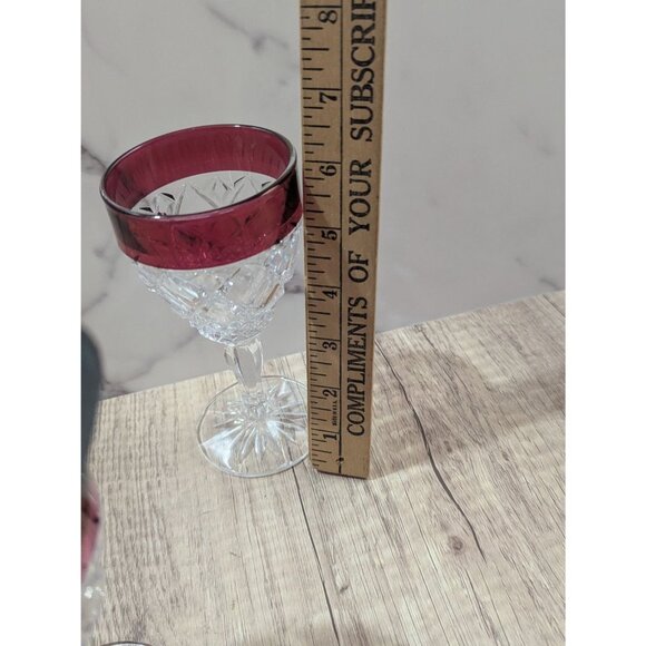 Christopher Stuart Water Goblet Regency Ruby set of 2" crystal diamond cut - Picture 6 of 6